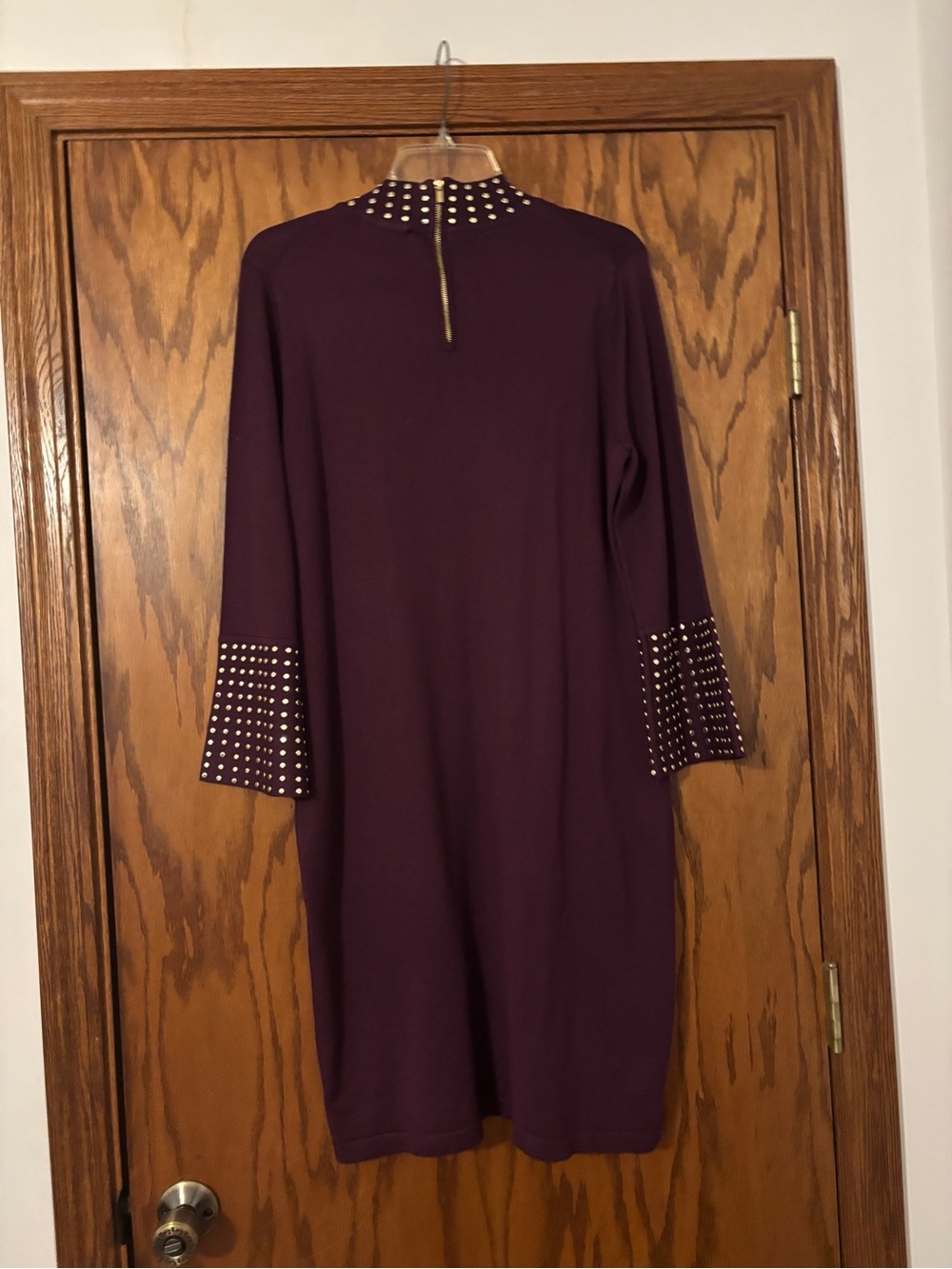 SALE!! NWOT Harper Rose Large Plum Midi Dress with Studded Neckline and Sleeves - Picture 5 of 7